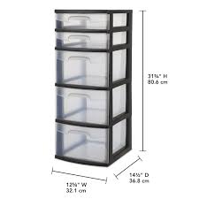 sterilite plastic 5 drawer tower black