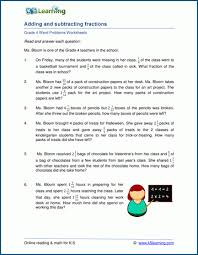 See more second grade worksheets here. Grade 4 Word Problem Worksheets On Adding And Subtracting Fractions K5 Learning