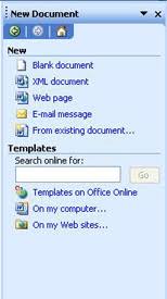 Image result for new document task pane in ms word 2003