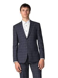 Ben Sherman Mens Navy Blue Checked Suit Jacket Mod Style