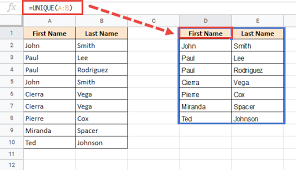 find unique values in google sheets