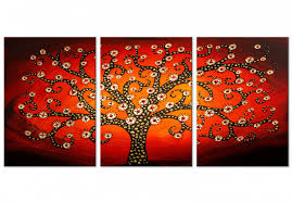 canvas wall art fiery tree 3 parts