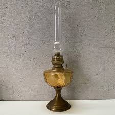 Antique Oil Lamp With Amber Glass 1