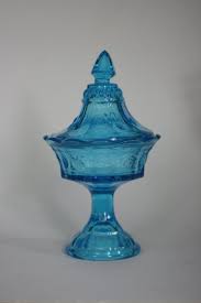 Vintage Blue Glass Pedestal Candy Dish