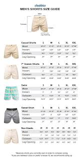 Chubbies Size Guide Shorts Swimwear