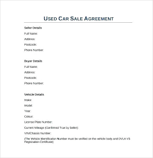 Motor Vehicle Sale Agreement Template Auto Sales Contract Free Car