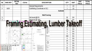 framing material estimating sheet