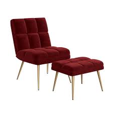 Dark wood + see all. Handy Living Wallis Ruby Red Velvet Modern Tufted Armless Chair And Ottoman Set A153263 The Home Depot