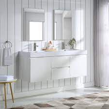 Stufurhome Ac 7511gw 59d 59 In Valeria Wall Mounted Double Sink Bathroom Vanity Gloss White No Mirror