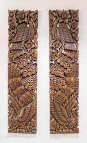 Panels Peacock Wood Carving Asian Wall