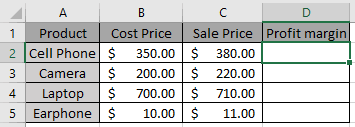 calculate profit margin percene in excel