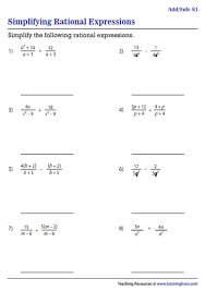 Simplifying Rational Expressions Worksheets