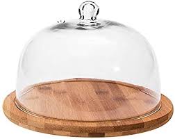 Wooden Cake Stand With Dome In Glass