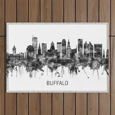buffalo new york skyline bw outdoor rug