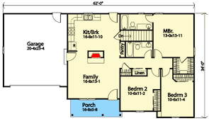 Simple 3 Bed Ranch House Plan With 1