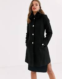 Lipsy Black Wool Coat With Fur Collar