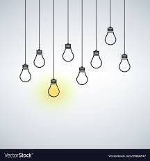 With Hanging Light Bulbs One Light Bulb Is On Vector Image