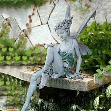 1x Garden Fairy Statue Sitting Resin