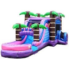 tropical purple marble bounce house and
