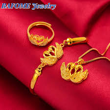stock 18k gold swan necklace bracelet