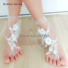 2019 Real Free Size Ivory Flowers Lace Wedding Barefoot Sandals Anklet Shoes With Toe Sandbeach Bridal Beach Foot Jewelry From Out2040 37 76