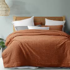 Rust Cotton Waffle Quilt Cover Set
