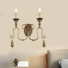 Candle Metal Wall Mount Light Fixture Countryside 2 Lights Bedroom Sconce In Gold White Takeluckhome Com