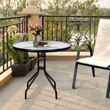32 Outdoor Patio Round Tempered Glass Top Table With Umbrella Hole