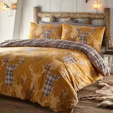 tartan stag mustard bedding set beige