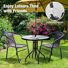 32 Outdoor Patio Round Tempered Glass Top Table With Umbrella Hole