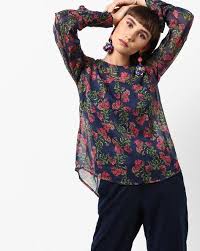 Pleated Floral Print Blouse