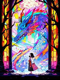 Dragon And Girl Colored Glass Mosaic