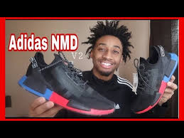 Adidas originals nmd_r1 v2 in black reflective shoes trainers. Unboxing Adidas Nmd R1 V2 Black Red Blue White Review Youtube
