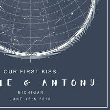 First Kiss Star Chart Anniversary Gift Star Map Etsy Map
