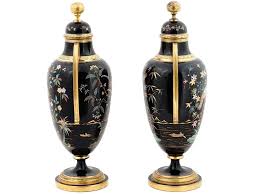 Antique Silesian Black Amethyst Glass Vases