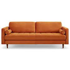 Velvet Rectangle Sofa In Burnt Orange