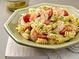 pasta salad with poached shrimp and