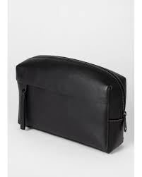 black leather signature wash bag