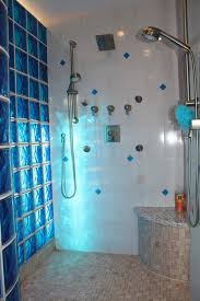 Colored And Curved Glass Block Shower