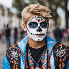 with face painted with skull motif in