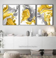 Mustard Yellow Gray Wall Art Abstract
