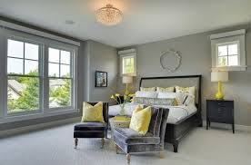 grey and yellow bedroom interior