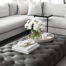 Black Leather Tufted Ottoman Coffee