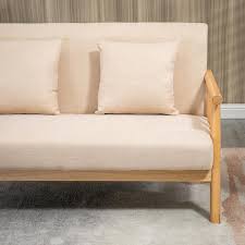 2 Seater Beige Polyester Loveseat Sofa