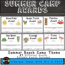 School Camp Awards Certificates Beach Summer Tropical Editable