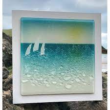 serene devon coast fused art glass wall