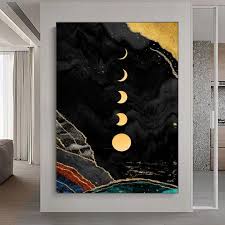 Modern Black Gold Moon Sun Canvas