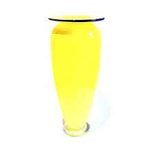Yellow Clear Blue Rim Glass Vase