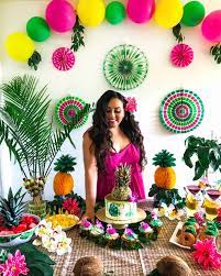 From the glowing neon tablescape filled with popcorn cups, treats, glowing utensils. Tropical Theme Party On A Budget Wanderlust Beauty Dreams
