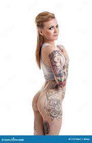 Nude. Grinning Woman with Tattoos on Her Body Stock Image - Image of bare,  skin: 71519561